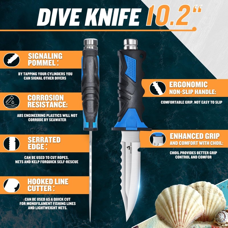 DRAGON RIOT Scuba Diving Knife with Leg Straps & Sheath
