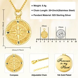 Aniu Cremation Jewelry for Ashes Urn Necklaces for Human Ashes Compass Necklace for Men Women Memorial Keepsake Jewelry