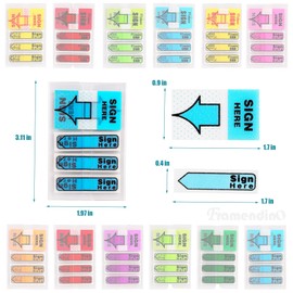 Framendino, 12 Pack Sign Here Tab Stickers 1200pcs Arrow Labels Sticker Adhesive Post It Flags Tag Signature Decal for Office Notebook 8 Colors