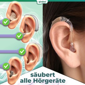 Qindoo 200 x Hearing Aid Cleaning Wipes, Cleaning for All Hearing Systems, Cleans Earwax Even for Headphones, Headset or In-Ear Earplugs Cleaning (2 x Box)