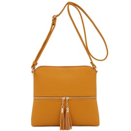 DELUXITY Lightweight Medium Crossbody Bag with Tassel (Mustard)