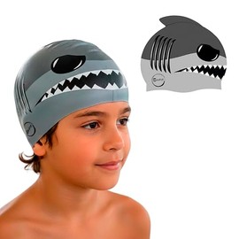 Maxfit Gorro de Natación Silicona Profesional, Gorro de Natacion Niño Modelo de Tiburón, Gorra Natación Unitalla de Alta Calidad