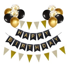 Happy Birthday Banner 12 inch Happy Birthday Balloons Birthday Bunting Happy Birthday Decorations for Birthday Party Decorations (Black Gold)