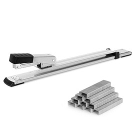 Deli Long Reach Stapler with 1000 Staples, 20 Sheet Capacity, Long Arm Standard Staplers for Booklet or Book Binding, Silver
