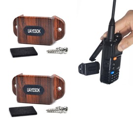 UAYESOK 2 Packs Ham CB Radio Walkie Talkie Belt Clip Holster, HT Speaker Mic Holding Bracket, Adhesive Back Screw Fixation (Wood)