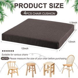Geetery 4 Pcs Bar Stool Cushions 12" x 12" Square Seat Cushion Outdoor Non Slip Barstool Pad Small Chair Pads with Ties and Washable Cover for Cafe Bistro Classroom Step(Coffee)
