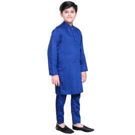 Boys Plain Soft Blended Cotton Ink Blue Kurta With Trouser Pajama Shalwar Kameez 998 (UK, Age, 13 Years, Regular, Ink Blue)