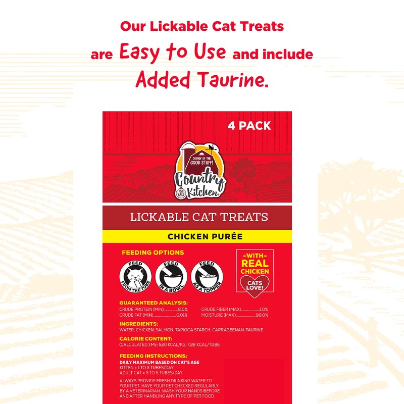 Country Kitchen Chicken Puree Lickable Cat Treats, Made with Real