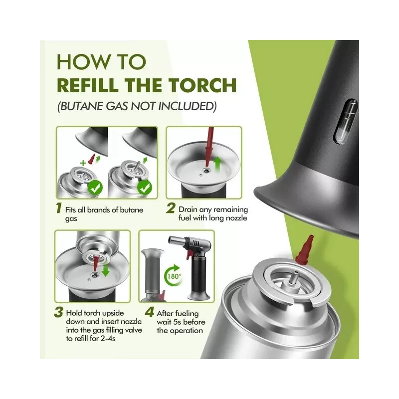 Homitt Refillable Butane Torch Lighter Culinary Blow Torch for Desserts