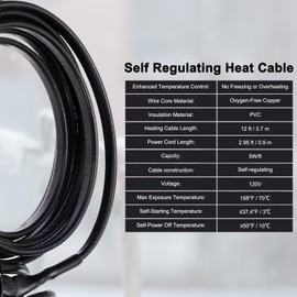 MECCANIXITY 12FT Self-Regulating Water Pipe Heat Tape,5W/Ft 120V Electric Plugs 3 Prong Heating Trace Cable for Metal and Plastic Pipe Freeze Protection Keeps Water Flowing