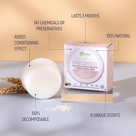 Solid Rice Protein Water Conditioner Bar Hair Soap – Conditioning Bars For Hair With All Natural Plant Based Essential Oils And Zero Waste Packaging - Use With Shampoo Bar (Unscented)