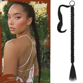 Sofeiyan Braid Extensions Ponytail Extension with Hair Scrunchie 76 cm Long Braided Ponytail Extension Natural Hair Extension Synthetic Braid Hairpiece for Women, Black