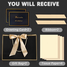 JMANNI JMANNI Gift Bags, Medium Gift Bags with Tissue Paper, 2Pcs Gift Bags Medium Size with Handle and Bow Ribbon for Any Birthday,Weddings, Mothers Day & Special Occasion 11''x7.87''x4''(Golden-Black)