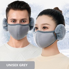 Ear Muffs Winter Warm Earmuffs with Mask 2-in-1 Plush Ear Warmers for Windproof Warm Ear Cover for Cold Air Bandless Ear Warmer for Skiing, Running, Cycling (Grey)