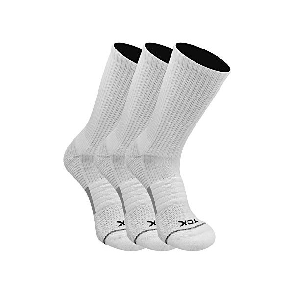 TCK Performance Basketball Socks 3 Pack Crew (White, Medium)
