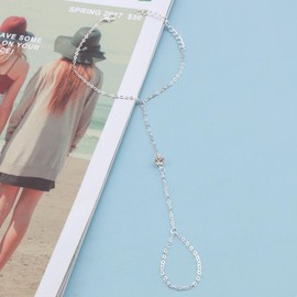 Inilbran Boho Crystal Finger Ring Bracelets Vintage Rhinestone Hand Chain Silver Slave Hand Harness Bracelet Ring Wrist Bracelet for Women and Girls