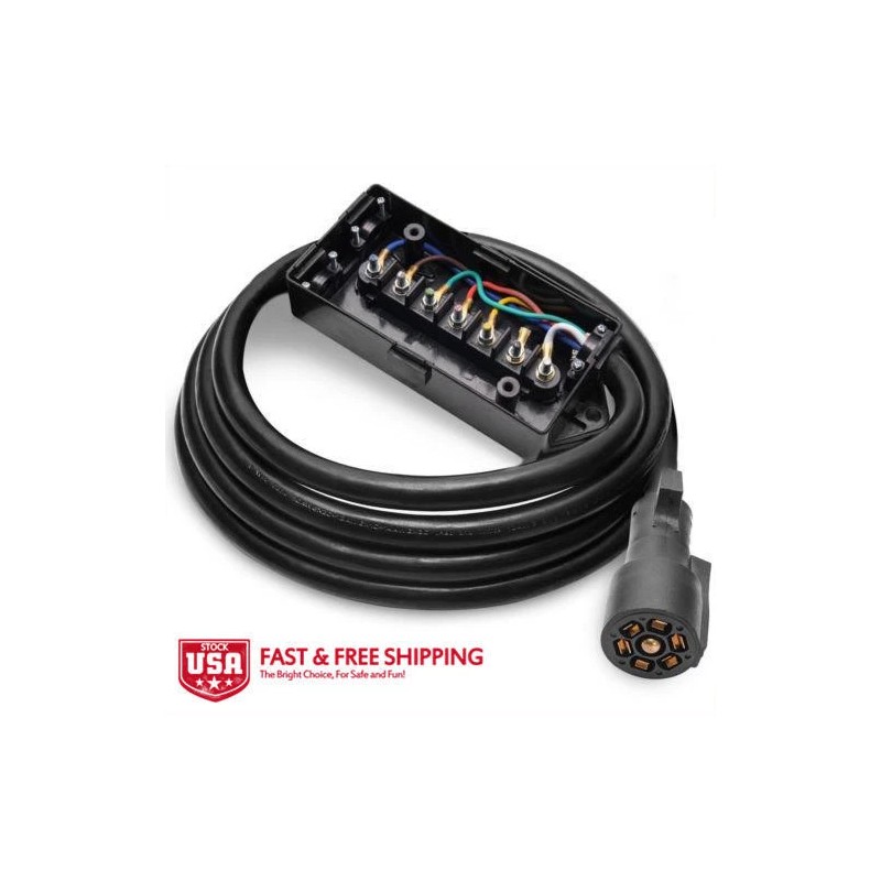 MICTUNING 8ft Trailer Cord with 7-Way Plug, Inline Junction Box