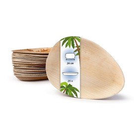onlyleaf Palmware - High-Quality Palm Leaf Tableware, Pack of 25 Palm Leaf Plates, Deep Teardrop Shape, 17 cm, Organic Disposable Tableware, Biodegradable Party Tableware, Disposable Tableware