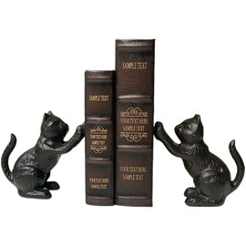 LUKYTME Book Ends for Shelves Decorative, Cast Iron Heavy Duty Bookends for Heavy Book, Unique Cute Cat Bookend for Home/Office Decor, Antique Classic Black 2PCS