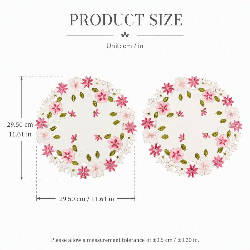 2Pack Round Lace Doilies Tablecloth,flower Embroidered Placemats