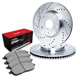 R1 Concepts Rear Brakes and Rotors| Drilled Slotted Brake Rotors| Rear Optimum OEp Brake Pads and Rotors Kit| Brake Kit| Automotive Replacement Brake Kits