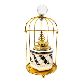 Luxury Bakhoor and Incense Burner - Resin and Metal Design with Gold Cage - 20x10cm Decorative Burner for Home, Office and Gift (Design A)