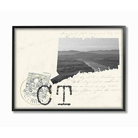 Stupell Industries Connecticut Black and White Photograph on Cream Paper Postcard Framed Texturized Art, 16 x 20, Multi-Color