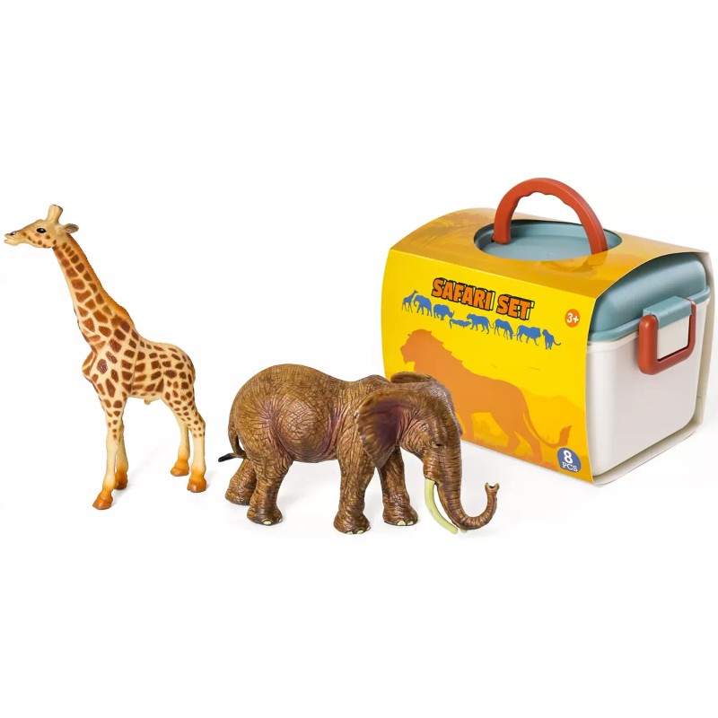 Realistic Safari Animals Playset with Soft Playmat & Storage Box