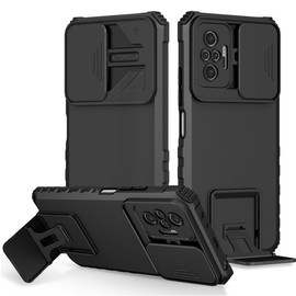 Vokuha Case for Redmi Note 10 Pro/Redmi Note 10 Pro Max Case with Slide Camera Lens Kickstand Military-Grade Bumpers Armor Shockproof Protective Cover for Xiaomi Redmi Note 10 Pro Black