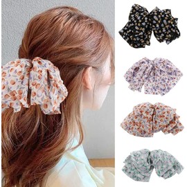 Fluffy Floral Flower Hairpin Printing Chiffon Bow Hairpin Large Spring Clip Hair Accessories Tulip Hairclip for Women Girl (1#, One size)