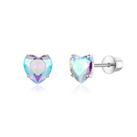 VYYU Cute Heart Earrings for Girls Women - Hypoallergenic Titanium Earrings with Screwback Back, Colorful Cubic Zirconia Studs Girls Jewellery Christmas Birthday Gifts for Daughter Granddaughter