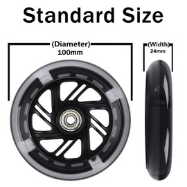 Pack of 2 LED Scooter Wheels, Luminous Scooter Wheels, 100 mm Diameter, Black, ABEC-9 Bearings, Suitable for All Sorts of Scooters