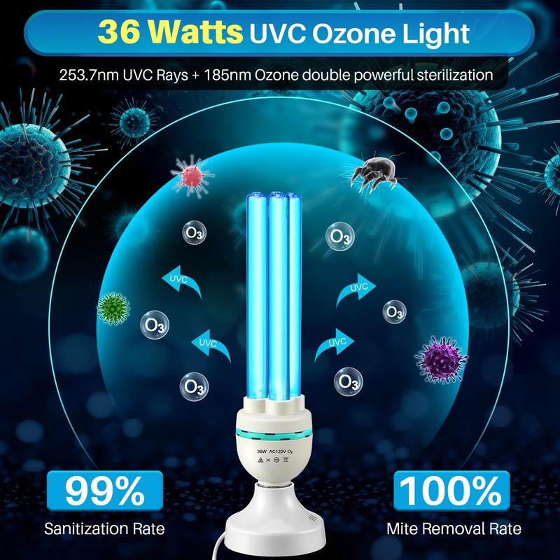 Qualirey 36 Watts UVC Ozone Light with Remote Control and