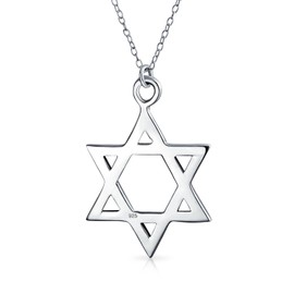 Classic Simple Unisex Judaica Hanukkah Open Magen Star of David Pendant Necklace for Women Teens .925 Sterling Silver