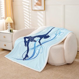 Gymnastics Bed Blankets Ice Skating Throw Blanket Blue Snowflake Stripes Graffiti Fleece Blanket,Kids Girls Teens Women Gymnast Room Decor Ice Sports Dancing Fuzzy Blanket,for Chair/Sofa,30"×40"