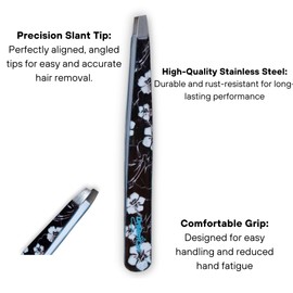 DreamCut Black with White flowers Expert Slant Tweezers