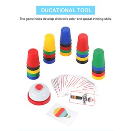 KRISMYA Quick Cups Games for Kids,Classic Cup Game for Parent-Child Interactive Stacking Cups Game with 24 Picture Cards, 30 Cups (6 Sets of 5 Colors Each), Bell &Instructions