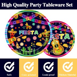 Mexican Fiesta Party Tableware Fiesta Dining Plate Dessert Plate Napkin TableCloth Set Happy Fiesta Party Decoration Supplies Serves 16 Guests