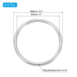 PATIKIL 5 Pcs Metal Rings 2 Inch 316 Stainless Steel Ring Marine Grade Multi-Purpose O Loops Welded Round for Macrame, DIY Craft, Hardware, Belt, Dog Leash, 5x50mm