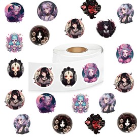 Goth Girl Stickers (500 pcs), 10 Sheets Graphic Horror Cartoon Decal Roll Self Adhesive Seals for Kids Girls Boys Teen Birthday Party Decoration Water Bottle Laptop Scrapbook Cards Envelope