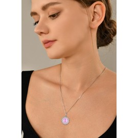 YL Round Necklace 925 Sterling Silver Fireworks Cut Pendant 5A Cubic Zirconia Chain Jewellery Gifts for Women, Silver, Cubic Zirconia