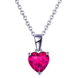 Bellitia Jewelry Women's Heart Pendant Necklace in 925 Sterling Silver, Birthstone Gift for Mother, Women, Girls, Jewellery for Valentine's Day, Birthday, Sterling Silver, Ruby