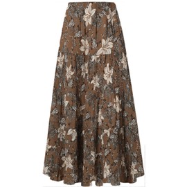 Genfien Women Skirts Elastic High Waist Maxi Chiffon Skirts for Women with Lining Summer Vintage Long Elegant A-Line Beach Skirt Coffee