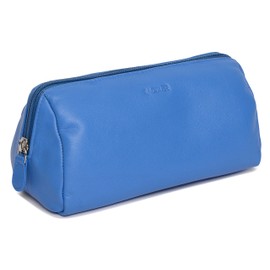 SADDLER Megan Cosmetic Bag Soft Nappa Leather Zipper Pouch in Bag Organizer, Electric Blue