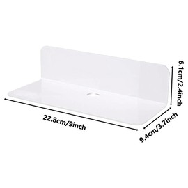2 Pcs 9 Inch White Floating Decorative Shelf Small Acrylic Book Shelves Wall Mounted Invisible Bookshelf Projector Shelve for Home Bedroom Office with Cable Hole Clips and Double-Sided Sticker (White)