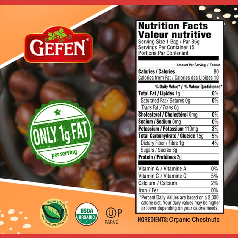 Gefen Organic Whole Roasted & Peeled Chestnuts, 1.23oz (15 Pack)