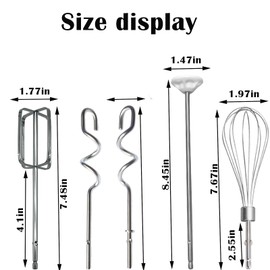 6 Pack Hand Mixer Attachments Beater， Compatible with Kitchenaid Hand Mixer Includes Dough Hook Beaters Mixing Rod Stainless Steel Hand Mixer Accessories for KHM3 KHM5 KHM7 KHM9