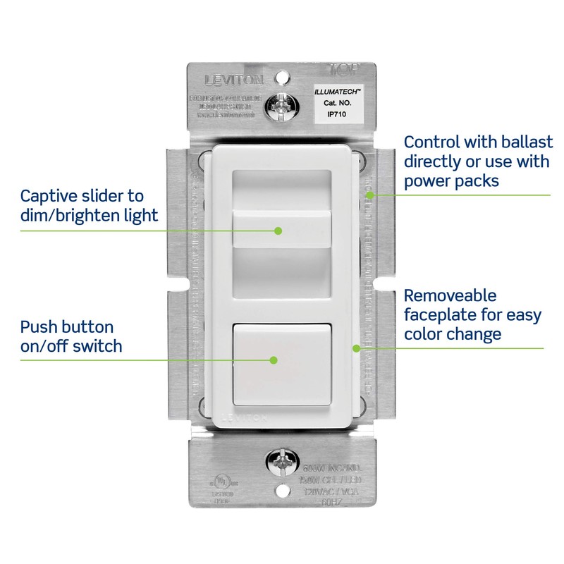Leviton IllumaTech Slide Dimmer for LED 0-10V Power Supplies, 1200VA,