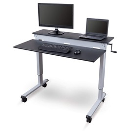 Stand Up Desk Store Crank Adjustable Sit to Stand Up Computer Desk – Heavy Duty Steel Frame, 48 Inches, Silver Frame/Black Top