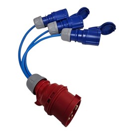UK Made 3-Phase to 230V 16Amp 3-Way Break-Out Cable CEE 5-Pin 400V Plug to Three 16A CEE 230v Sockets (16 Amp Red and Blue, Length 0.3 Metrees)